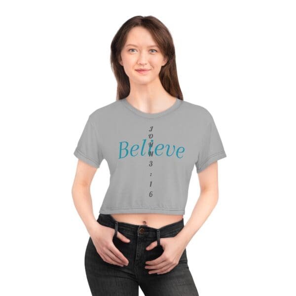 Believe John 3:16 Crop Tee Shirt