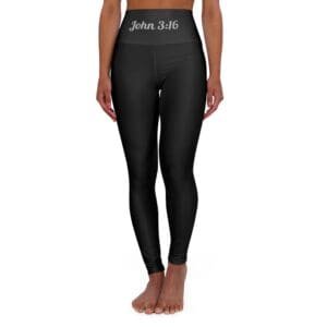 John 3:16 Black & Silver High Waisted Yoga Leggings