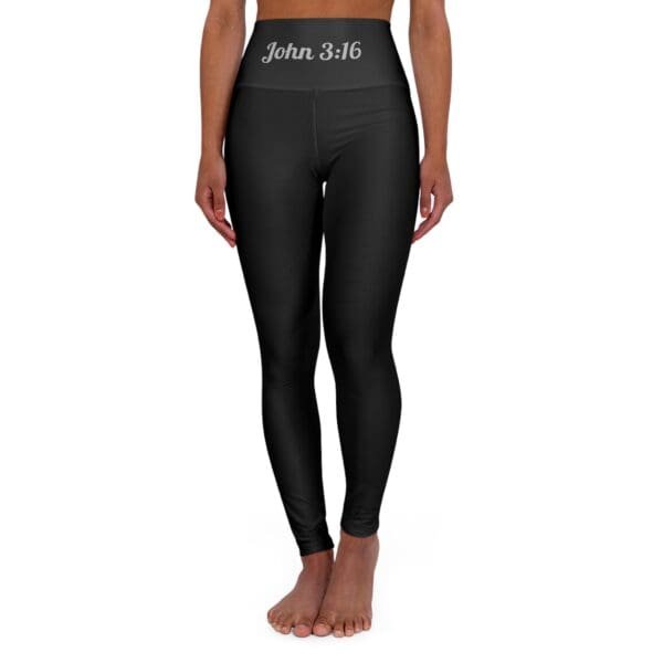 John 3:16 Black & Silver High Waisted Yoga Leggings