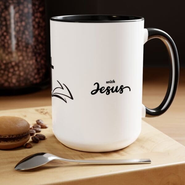 I I Start My Mornings with Jesus Two-Tone, 15oz Coffee Mugs