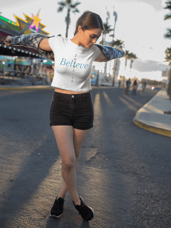 Believe John 3:16 Crop Tee Shirt