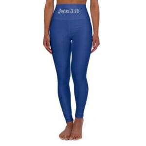 John 3:16 Navy Blue & Silver High Waisted Yoga Leggings