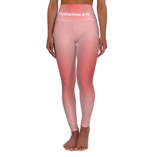 Phillipians 4:13 Red & Pink Gradient High Waisted Yoga Leggings