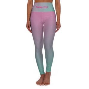 Psalm 23:1 Teal & Pink Gradient High Waisted Yoga Leggings