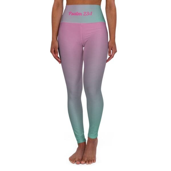 Psalm 23:1 Teal & Pink Gradient High Waisted Yoga Leggings