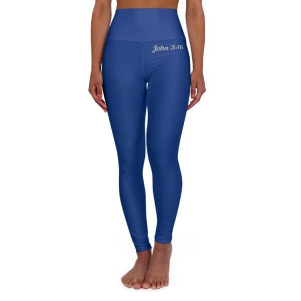 John 3:16 Navy Blue & Silver High Waisted Yoga Leggings