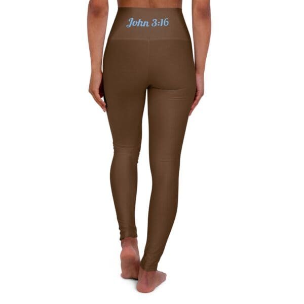 John 3:16 Brown & Baby Blue High Waisted Yoga Leggings